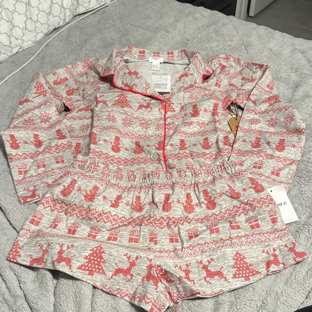 Forever 21 Red and Gray Women Pajama Set